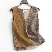 撞色相拼显瘦V领羊毛混纺无袖 针织背心毛衣叠穿坎肩女装 马夹F625
