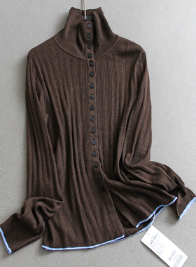 撞色条纹高领修身长袖内搭针织开衫舒适软糯显瘦外穿女装毛衣W139