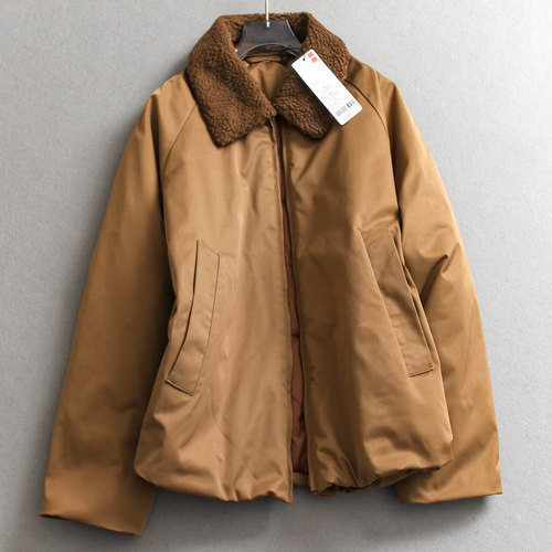 可拆卸仿羊羔绒翻领长袖空气棉服