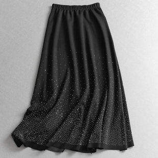 满天星烫钻点缀松紧腰显瘦2025秋季 高腰a字伞裙女半身裙B411 新款