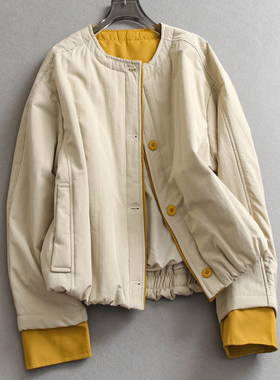 撞色袖口拼接宽松显瘦圆领休闲外套25冬季新款长袖女棉衣棉服N064