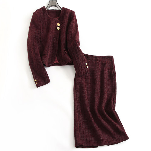 长袖短外套高腰半身裙女两件套装