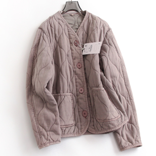 纯色绗缝复古做旧V领单排扣夹克外套2024冬新长袖 女棉衣棉服G782