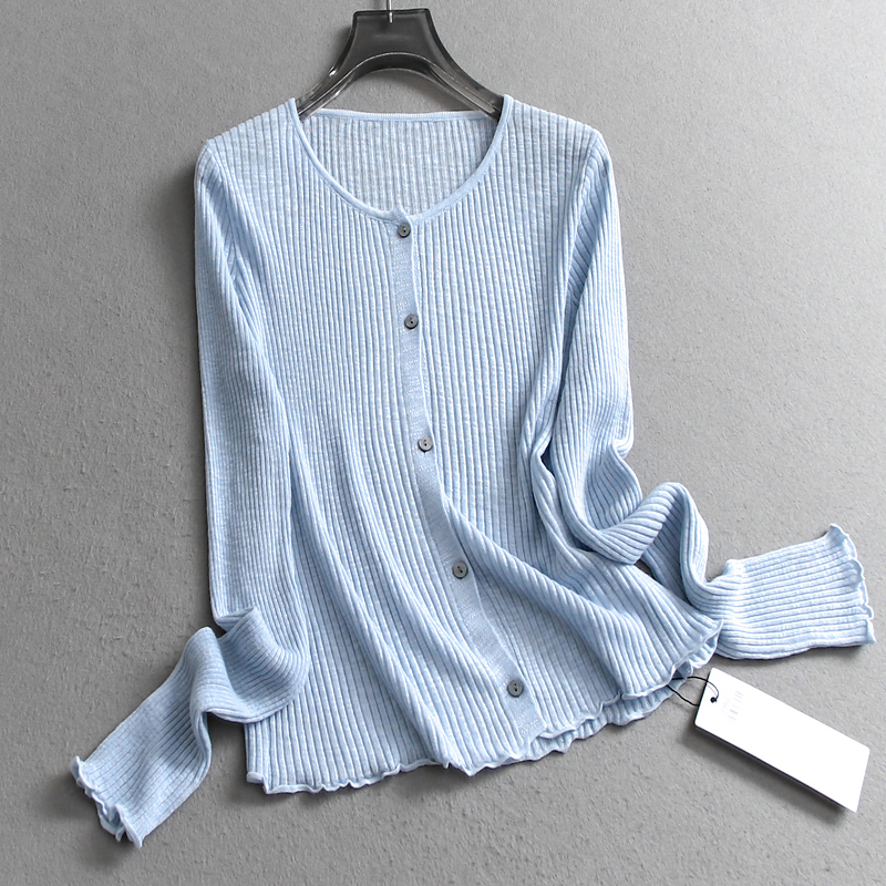 纯色冰感薄款圆领外套女针织衫