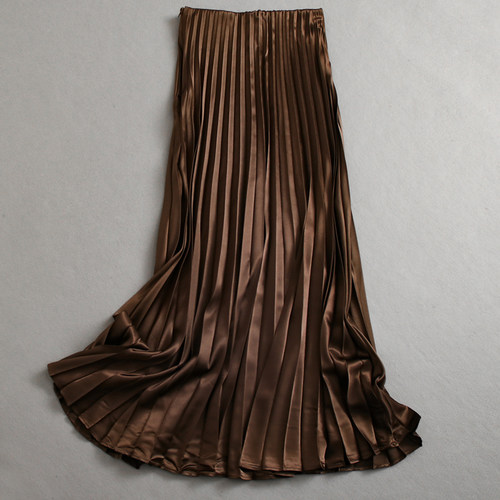 纯色复古光泽感百褶裙大摆裙半裙