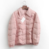 2022长袖 F364贴布简约翻领单排扣夹克型外套冬季 新款 百搭女羽绒服