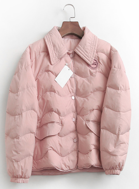 F364贴布简约翻领单排扣夹克型外套冬季新款2022长袖百搭女羽绒服