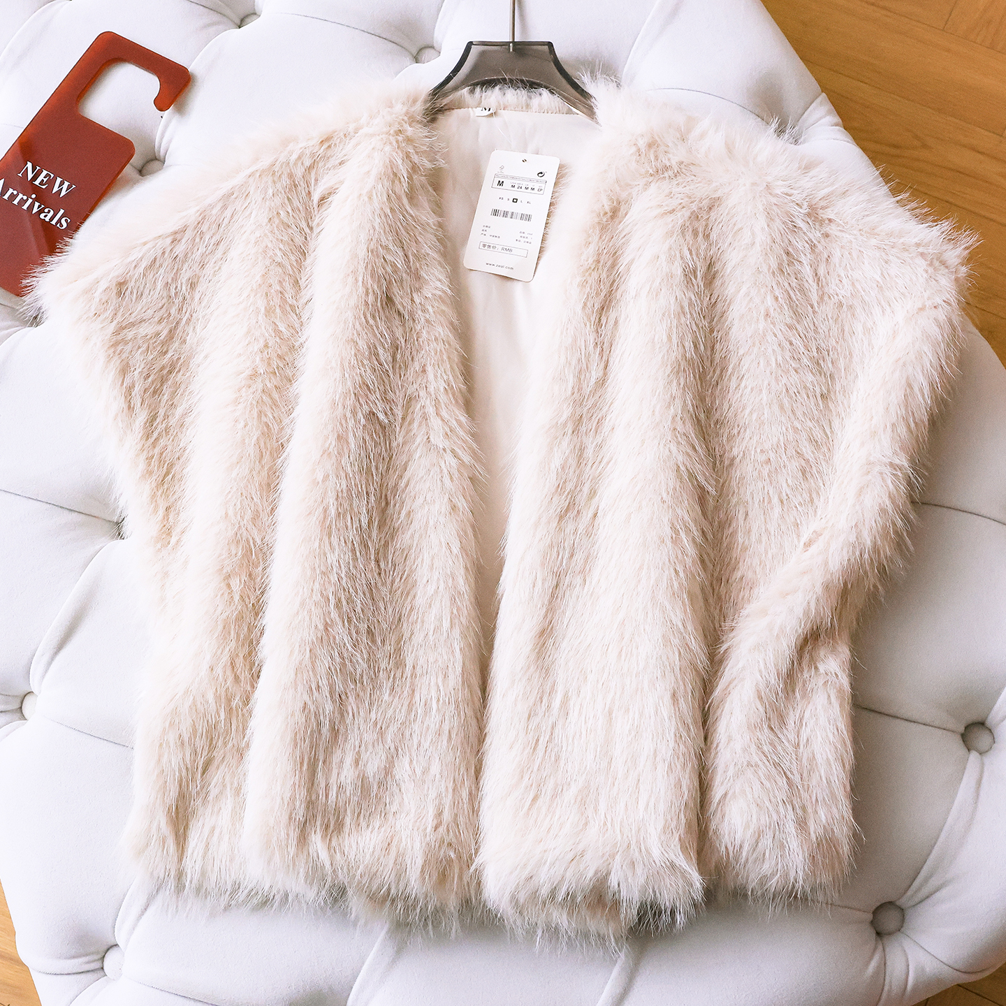 开襟仿皮草纯色宽松马甲披肩女