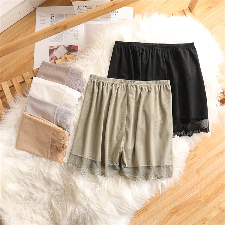 z140防走光夏季冰丝条纹蕾丝不卷边内搭保险裤短裤打底裤安全裤女