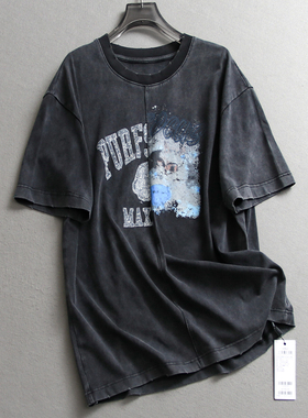 卡通印花宽松廓形纯棉中长款圆领夏季新款减龄百搭短袖女T恤X665