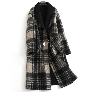 西装 长袖 领女毛呢外套H437 大衣2024冬新款 正反两面穿复古格纹长款