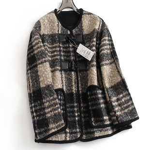 圈圈毛呢绗棉加厚保暖牛角扣圆领大衣2024冬新长袖 女毛呢外套H311