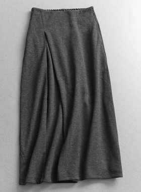 极简纯色半松紧腰显瘦修身垂感百搭通勤中长款a字裙女半身裙Q745