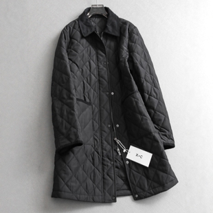 量感暖核轻便长款 中长款 棉衣女装 棉服N975 菱形格纹灯芯绒翻领长袖