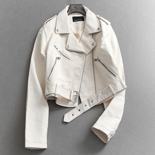 外套皮衣N003 女装 纯色复古翻领宽松显瘦短款 小个子机车服夹克长袖