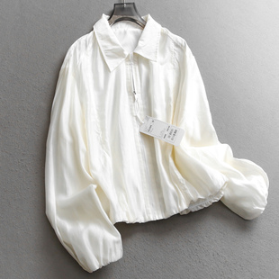 长袖 新款 通勤女外套C945 2025秋季 简约纯色光泽感宽松显瘦翻领薄款