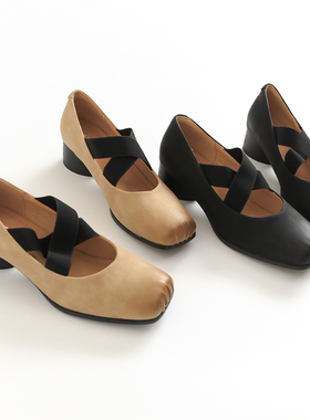 复古方头芭蕾鞋女交叉绑带芭蕾舞鞋外穿猪鼻子玛丽珍优雅单鞋F821