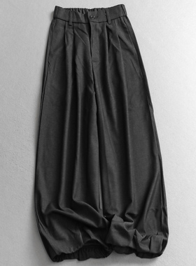 简约纯色半松紧腰显瘦宽松垂感阔腿裤通勤百搭灯笼裤女休闲裤V405