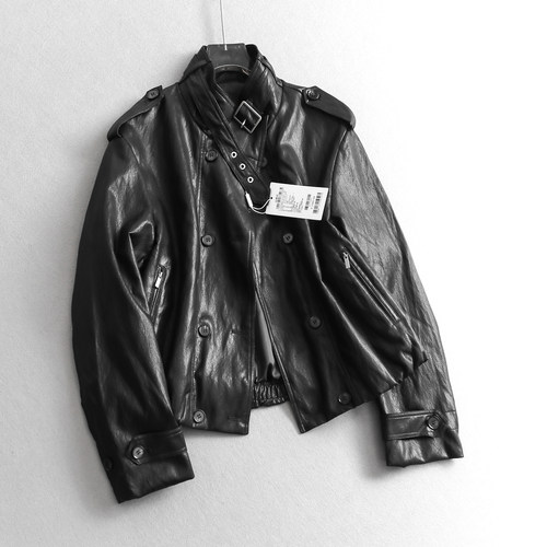 立体廓形软糯手感立领机车服皮衣