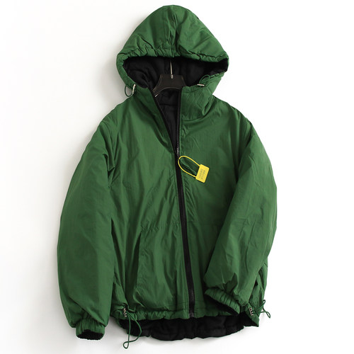 两面穿纯色宽松显瘦连帽拉链棉衣