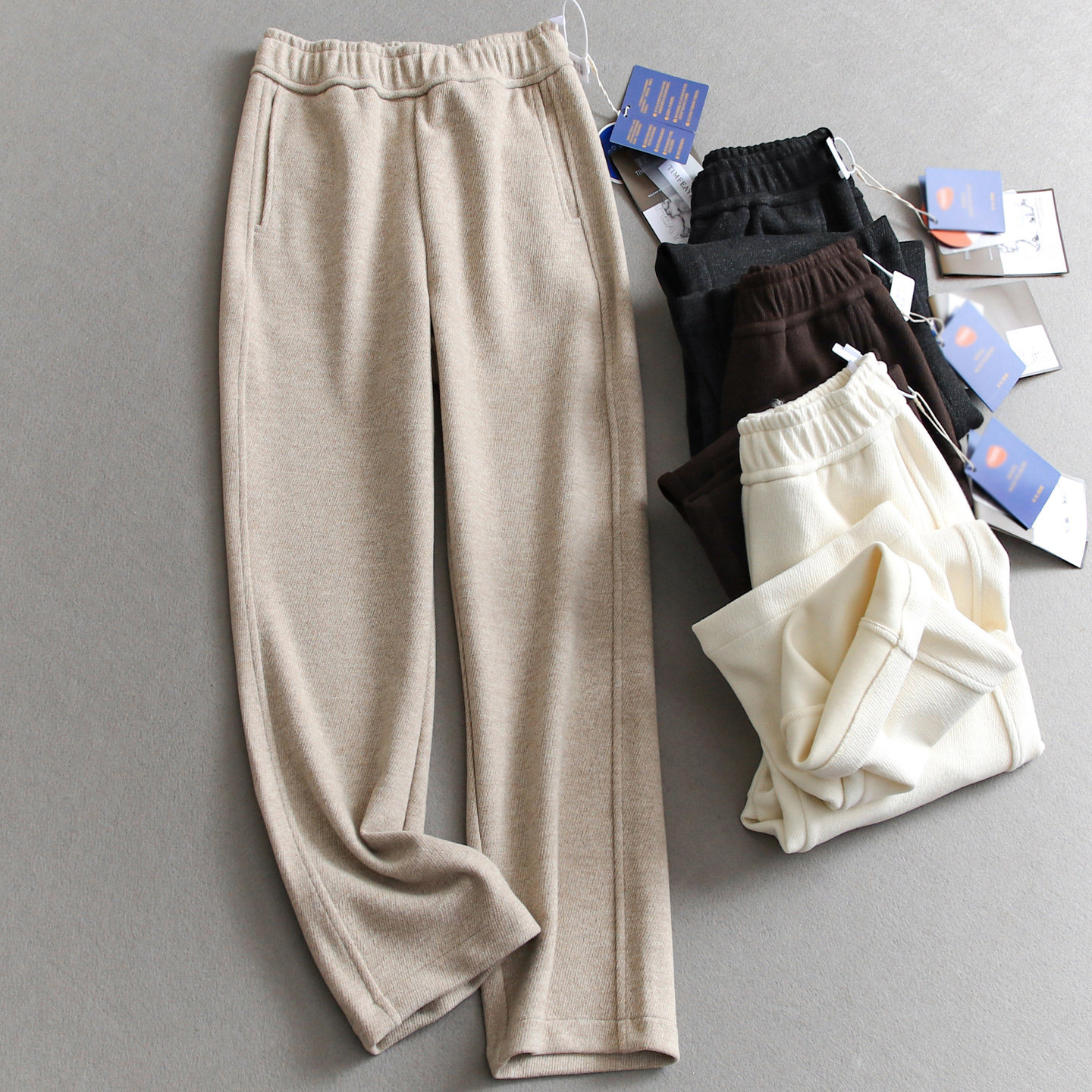 通勤松紧腰纯色小脚烟管裤休闲裤