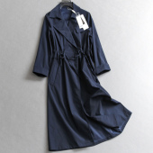 风衣女B139 通勤长袖 纯色抽绳收腰显瘦翻领过膝长款 外套2025秋新款