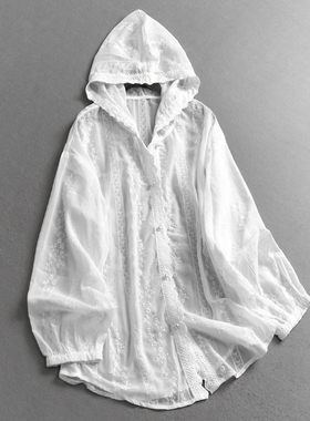 刺绣薄款凉感中长款连帽透气空调衫夏季新款长袖时尚防晒服女C398