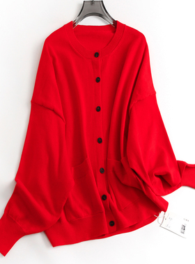 纯色宽松对称口袋圆领单排扣休闲版型针织开衫外套长袖女毛衣J217