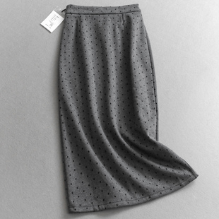 复古撞色波点高腰显瘦加绒加厚长裙包臀裙休闲女裙a字半身裙M840