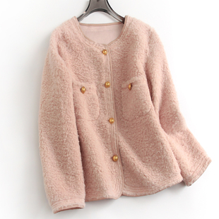 雪呢绒环保皮草直身廓形千金小香风圆领加厚保暖长袖 女短外套H045