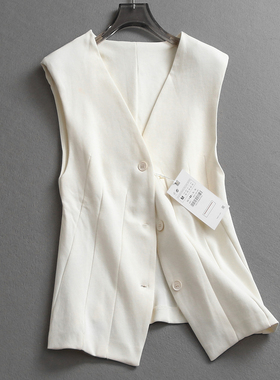 双面布背心式纯色显瘦修身高智西装马甲无袖通勤V领马夹女装L393