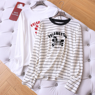 植绒小马图案圆领宽松长袖套头罩衫2026春季新款减龄女装T恤W412