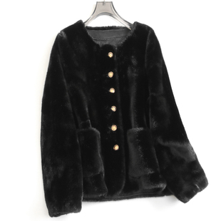 女外套H645 新款 黑色宽松廓形小香风仿水貂绒短款 环保皮草2024冬季