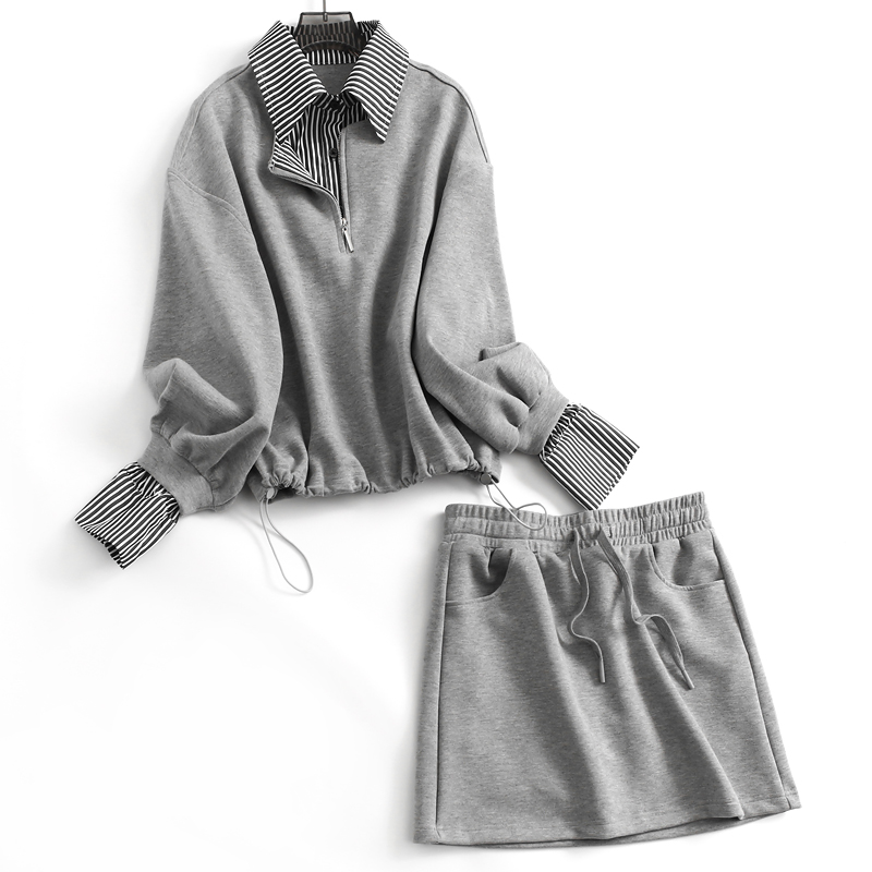 休闲卫衣可配一整套半身短裙套装