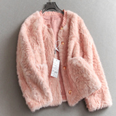 咩咩绒粉色圆领宽松显瘦加厚保暖环保皮草皮毛一体长袖 女外套M578