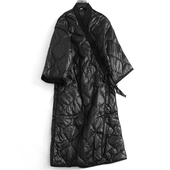 长款 纯色系带门襟V领山本风轻薄外套2024冬季 长袖 女棉衣棉服H792