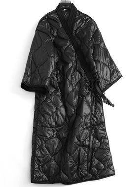 纯色系带门襟V领山本风轻薄外套2024冬季长袖长款女棉衣棉服H792