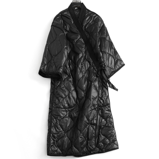 女棉衣棉服H792 长款 纯色系带门襟V领山本风轻薄外套2024冬季 长袖