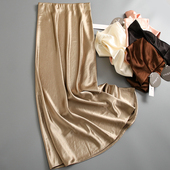 纯色复古法式 醋酸缎面松紧腰鱼尾裙垂感气质包臀裙女裙半身裙L011