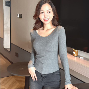 T恤M753 免穿内衣长袖 暖暖磨毛螺纹罩杯一体U领打底衫 2025秋冬新款