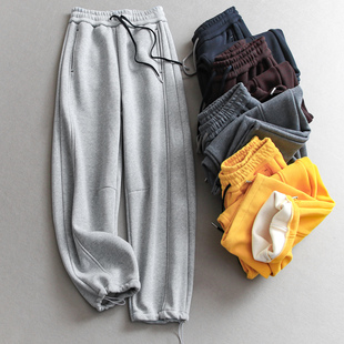 女休闲长裤 仿羊羔绒内里纯色松紧腰卫裤 M348 蓄热锁温 加绒加厚