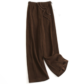 捏褶系带松紧腰宽松垂感直筒裤 拖地裤 女裤 雪尼尔阔腿裤 休闲裤 J016