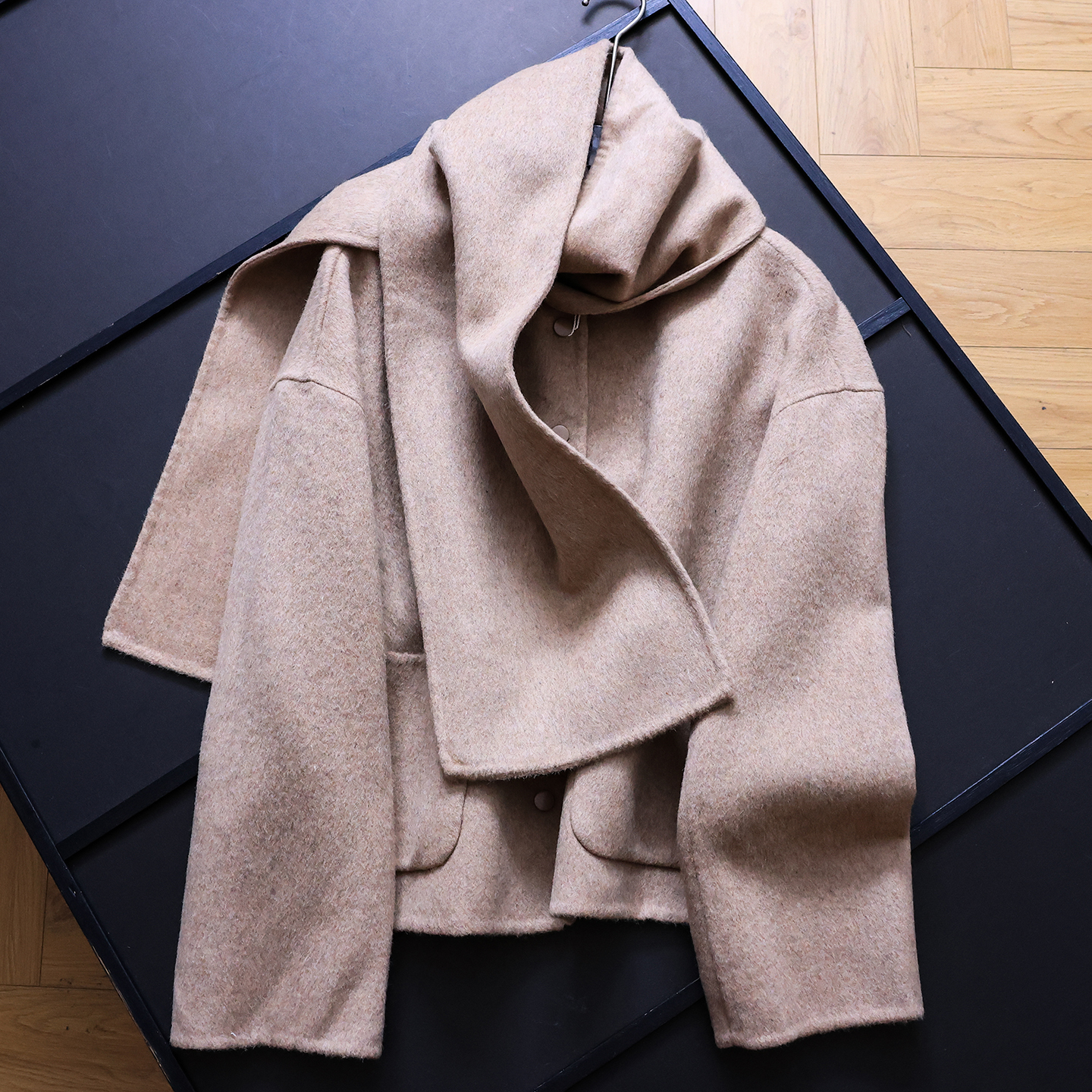 双面呢宽松长袖短款毛呢外套大衣