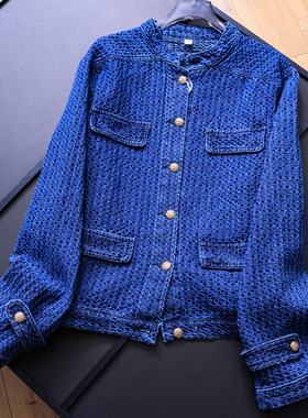 小香风肌理感假口袋立领显瘦夹克2025秋季新款长袖女牛仔外套B478