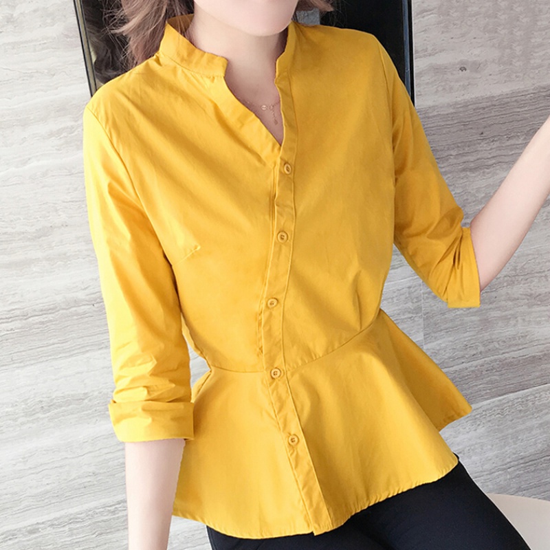 Shirt women's new Korean style loose autumn white fashion temperament middle sleeve top shows thin shirt