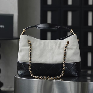 小香风25A hobo拼色麂皮菜篮子购物袋菱格链条包复古单肩手提女包