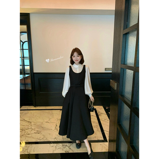 气质设计感翻领内搭上衣背带裙套装 秋冬法式 温柔间隙 板栗西西
