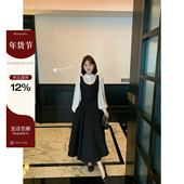 板栗西西 气质设计感翻领内搭上衣背带裙套装 温柔间隙 秋冬法式