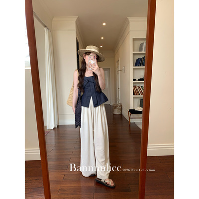 板栗西西【夏日慢调2】小个子搭配白杏长裤棉麻裤阔腿裤子女款