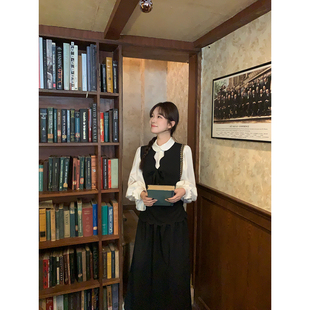 板栗西西 赫本风黑色气质A字连衣裙子女叠穿背心长裙 莫妮卡曲